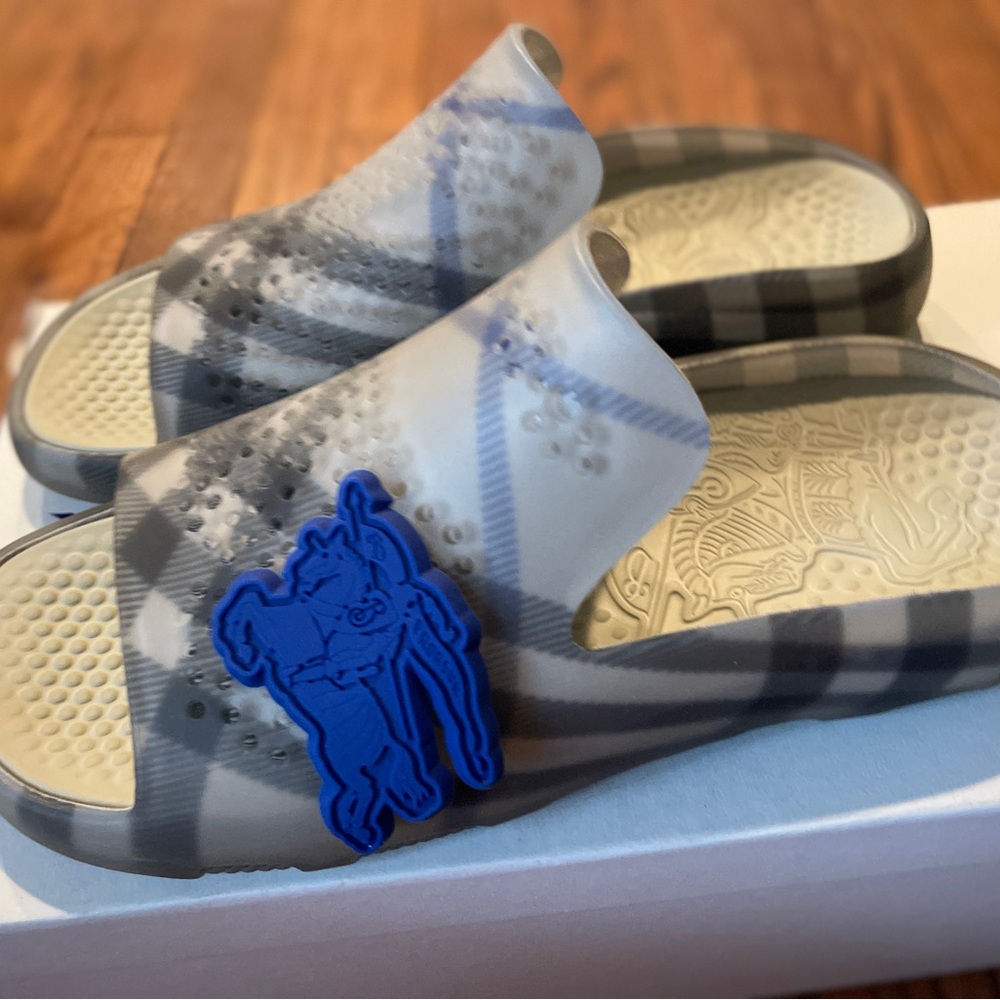 Burberry Gray and Blue Men's Slide Sandals - Picture 2 of 5